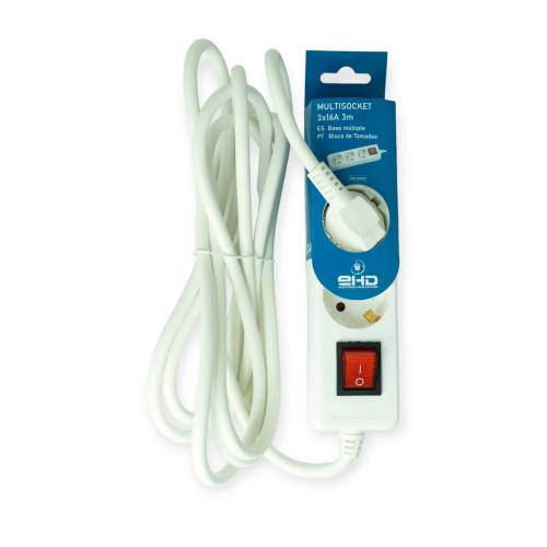 Bloco de Tomadas 3x16A 3m com interruptor Branco