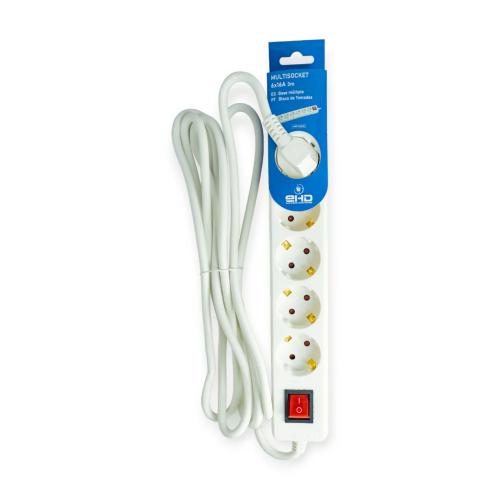 Bloco de Tomadas 6x16A 3m com interruptor Branco
