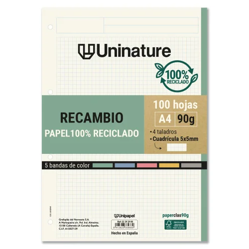 Recambio Reciclado A4 100 Hojas 90gr Cuadricula 5.