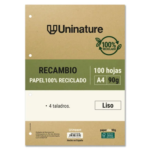 Recambio Reciclado A4 100 Hojas 90gr Liso Con Tal.