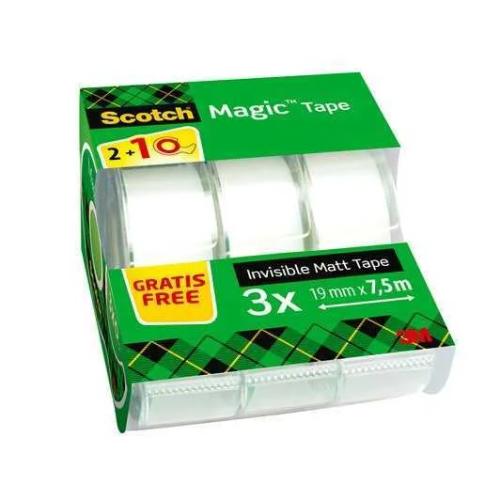 Pack 2+1 Rollos Cinta Invisible 19mm X 7,5m Magic.