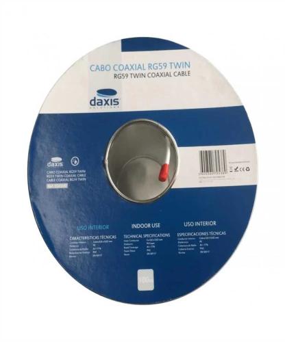 Cabo Coaxial Branco Rg 5 Twin / 100mts - Daxis