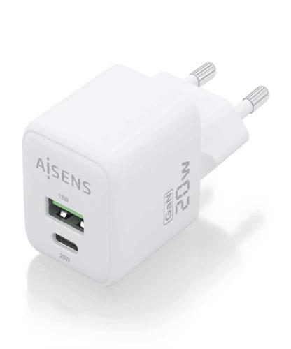 Cargador Gan de Pared Aisens Asch-20w2p010-W/ 1xusb Tipo-C/ 1xusb/ 20w