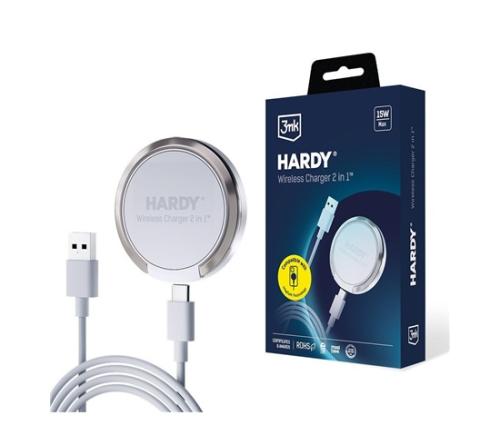Carregador sem fio 3mk Hardy 2 em 1 15W branco