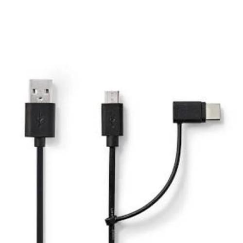 Cabo 2 em 1 USB-A Macho USB Micro-B e USB-C Macho