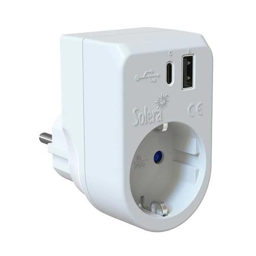 Adaptador 2p+T, 16a 250v. +Usb A+Usbc 3a 5vdc. 86.