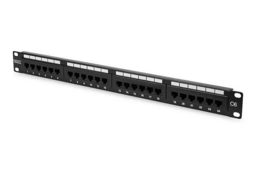 19'' 24x Rj45 Patch Panel Lsa Level Cat6 Unshielded 1u Black Cable Guide Lettering Fields