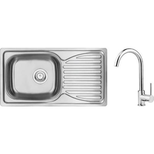 Steel Sink With 1-Bowl Faucet With Drainer