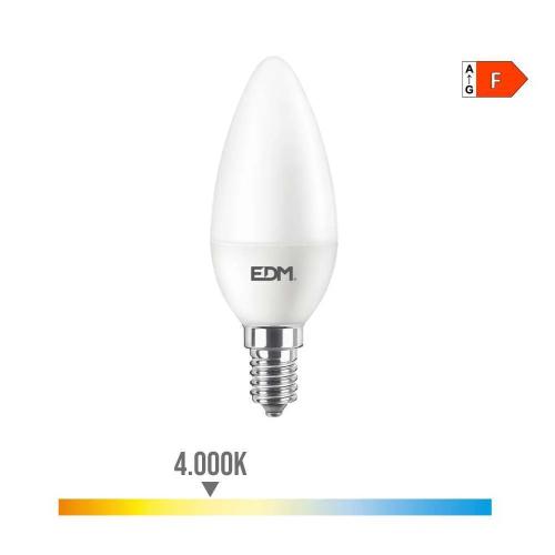 Casquillo: E14<br>temperatura de Luz: 4.000 K<br>tipo: Vela<br>dimable: No<br>equivalencia: 60 W<br>