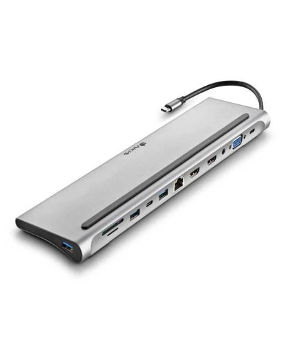 Hub Usb-C "12-Em-1" 2x Hdmi / 2x Usb-A / Usb-C / Rj45 / Vga / Displayport / Jack / Sd / Tf - Ngs
