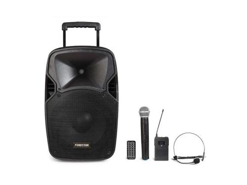Coluna portátil 12". 250 W máx., 50 W RMS. 2 micr.