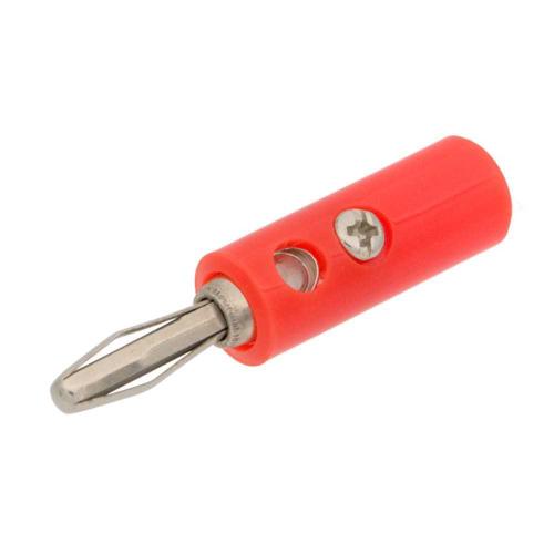 Banana Macho de 4 Mm Con 4 Contactos (Tipo 4-Leaf), Cuerpo de Plástico Rojo Y Tornillo para Roscar.