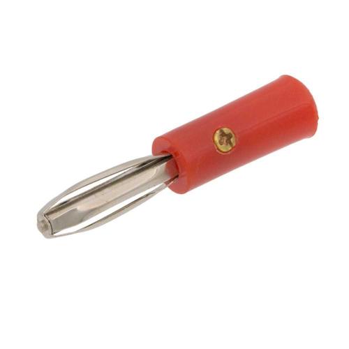 Banana Macho de 4 Mm Con 4 Contactos (Tipo 4-Leaf), Cuerpo de Plástico Rojo Y Tornillo para Roscar.