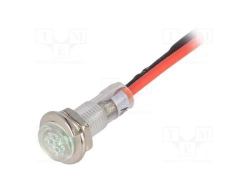 Luz indicadora: LED, plana, verde, 12VDC, 5,2mm, .