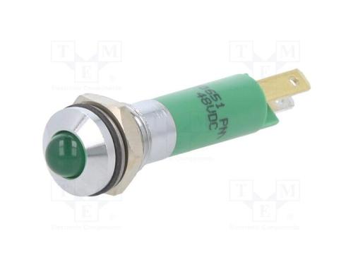 Luz indicadora: LED, convexa, verde, 48VDC, 8mm, .