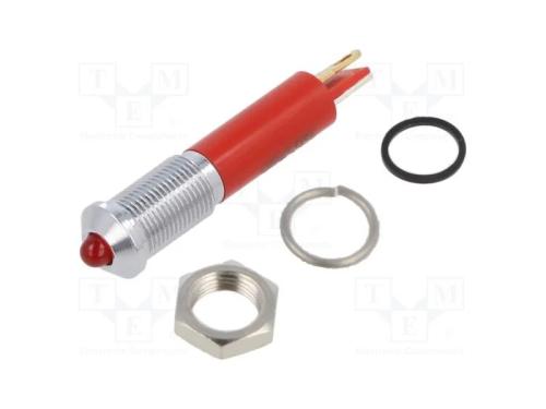 Luz indicadora: LED, convexa, vermelho, 6mm, IP67.