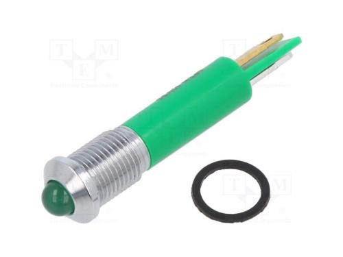 Luz indicadora: LED, convexa, verde, 8mm, IP67, l.