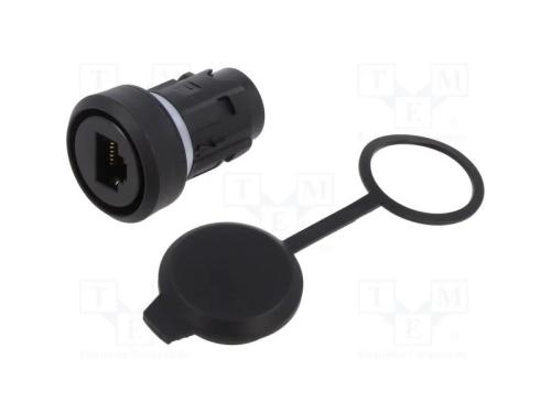 Tomada RJ45, 22mm, -25÷70C, IP65, preta