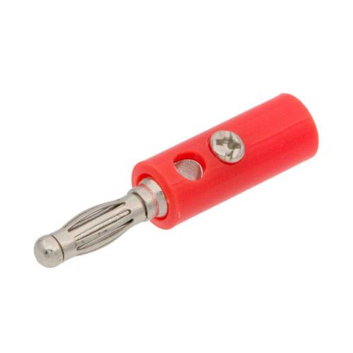 Banana Macho de 4 Mm Con 9 Contactos (Tipo 9-Leaf), Cuerpo de Plástico Rojo Y Tornillo para Roscar.
