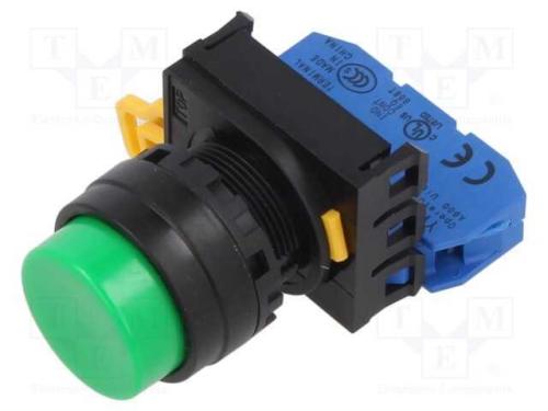 Interruptor: de Pressão; 22mm; Pos.Estáv: 1; No; Verde; Não Disp.
