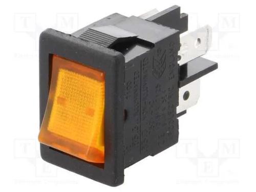 ROCKER, DPST, Pos: 2, ON-OFF, 10A/250VAC, amarelo.