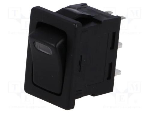 ROCKER, SPST, Pos: 2, ON-OFF, 16A/12VDC, preto, L.