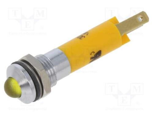 Luz indicadora: LED, convexa, amarela, 12VDC, 12V.
