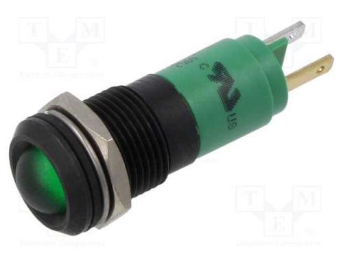 Luz indicadora: LED, verde, 12VDC, 12VAC, Ø14mm