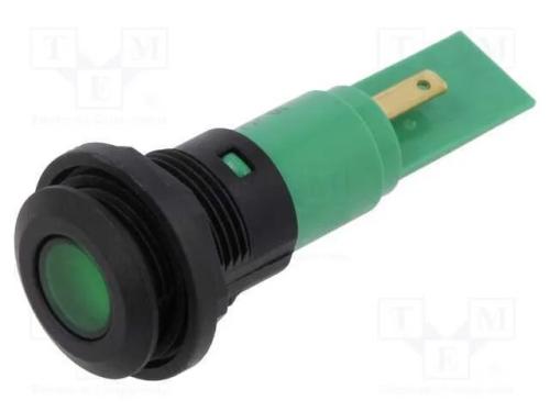 Luz indicadora: LED, plana, verde, 12VDC, 12VAC, .