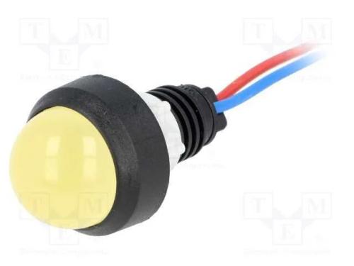 Luz indicadora: LED, convexa, amarela, 12VDC, 12V.