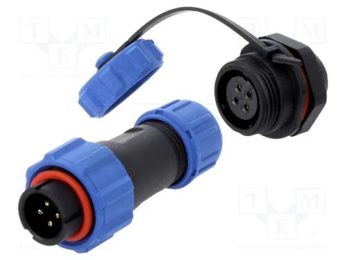 Conector: Redondos, Macho + Fêmea, Pin: 4, 5a, Ip67, 500v, Solda