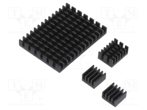 Preta, Raspberry Pi 4 B, Alumínio, Acessórios: Dissipador, 3unid.