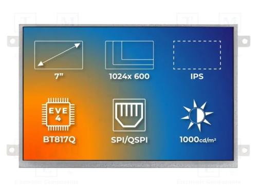 Monitor: Tft, 7, 1024x600, Ilum: Led, Dim: 181,6x100,6x11,09mm, Rgb