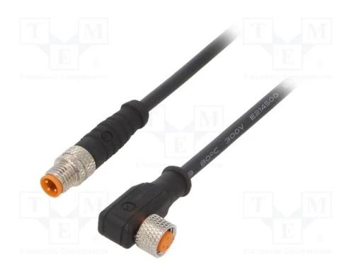 Cabo de conexão, M8, PIN: 3, 2m, ficha, 4A, -25÷8.