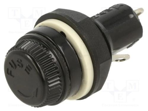 Tomada, 5x20mm, 10A, no painel, 250VAC, Abe: 14mm.