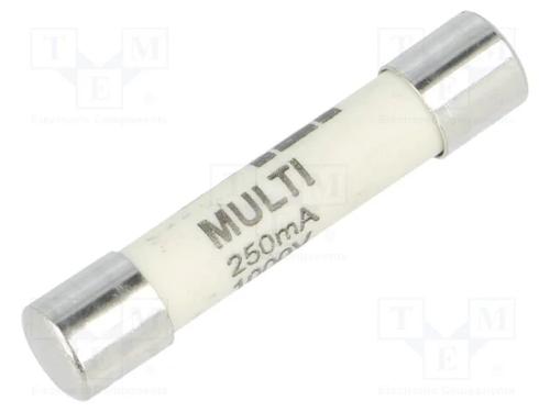 Fusível: baixa tensão, super-imediato, 250mA, 1kV.