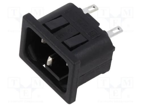 Conector: de alimentação, tomada, macho, C14 (E),.