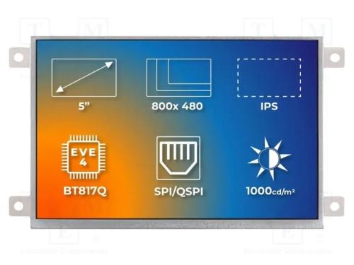 Monitor: Tft, 5, 800x480, Ilum: Led, Tamanho da Janela: 108x64,8mm