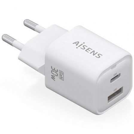 Cargador Gan de Pared Aisens Asch-30w2p020-W/ 1xusb Tipo-C/ 1xusb/ 30w