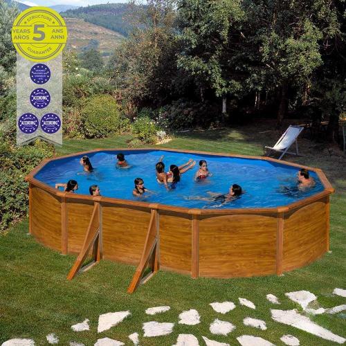 Piscina Ovalada com Paredes de Aço e Chapa Imitaç.