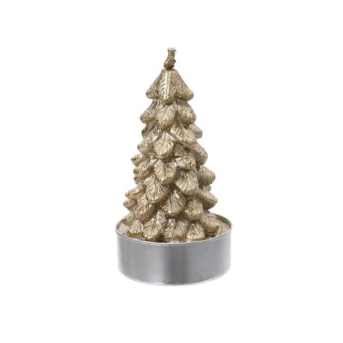 Vela de Cera em Forma de Pinheiro, Dourada com Pu.