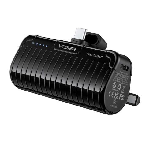 Veger Mini Power Bank com Leds para Carregamento - Capacidade 5000mah - Entradas Usb-C, Conetor Usb-
