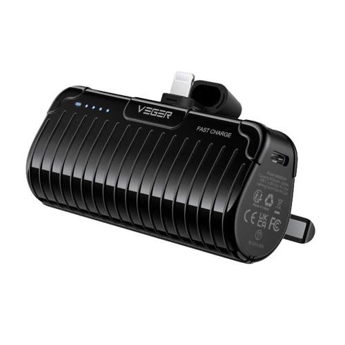 Veger Mini Power Bank com Leds para Carregamento - Capacidade 5000mah - Entrada Usb-C - Saída Conect