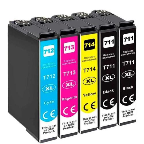 Conjunto de 5 Tinteiros Epson T0711 T0712 T0713 T.