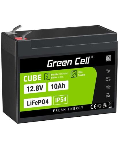 Green Cell Cube Lifepo4 10ah 12.8v 128wh Lithium-Iron-Phosphate Battery For Power And Emergency Ligh