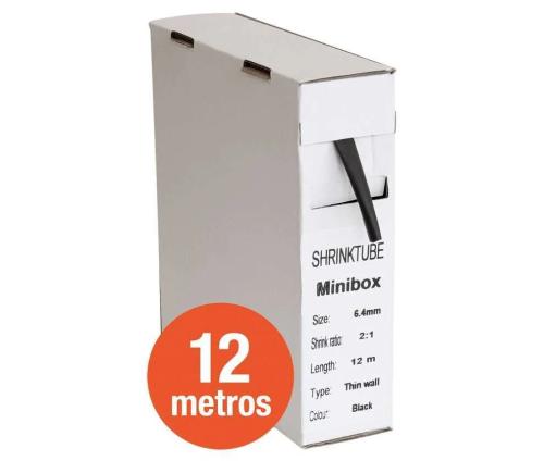 Tubo Termo-Retrátil Preto 6,4mm em Caixa de 12m