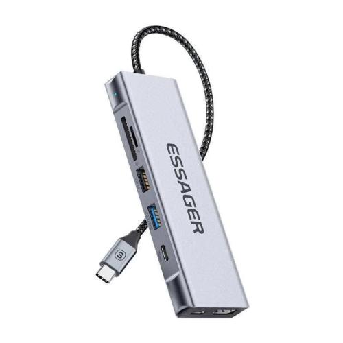 Docking Station, Essager, Ehb08-Qk0g-Z, Hdmi, 2xusb-A, Sd Card, Tf Card (Gray)