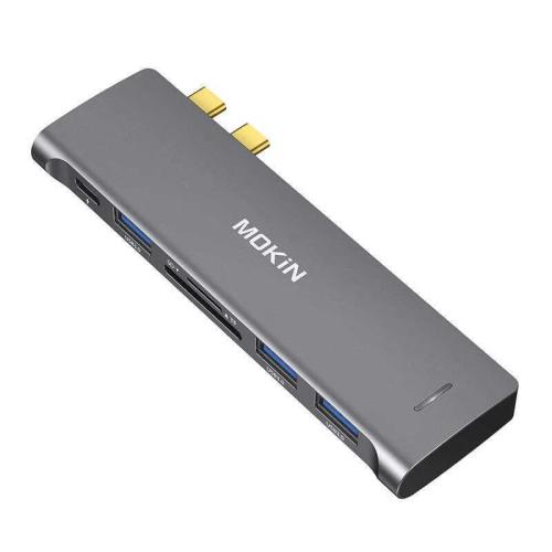 Hub 6in2 Mokin Usb-C For Macbook 3xusb-A 1xusb-C 1xsd/Microsd (Silver)
