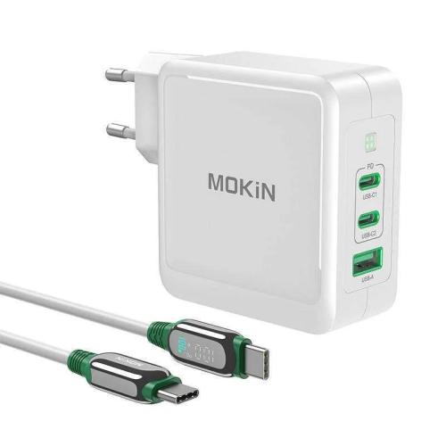 Carregador Mokin Pd140w 2c1a Gan 2xusb-C 1xusb-A .