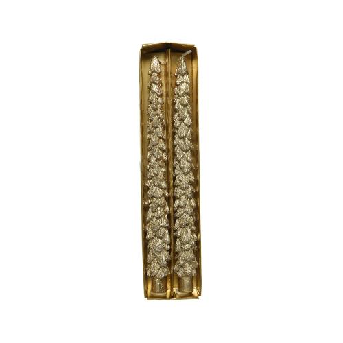 Pack de 2 velas em forma de pinheiro, douradas co.